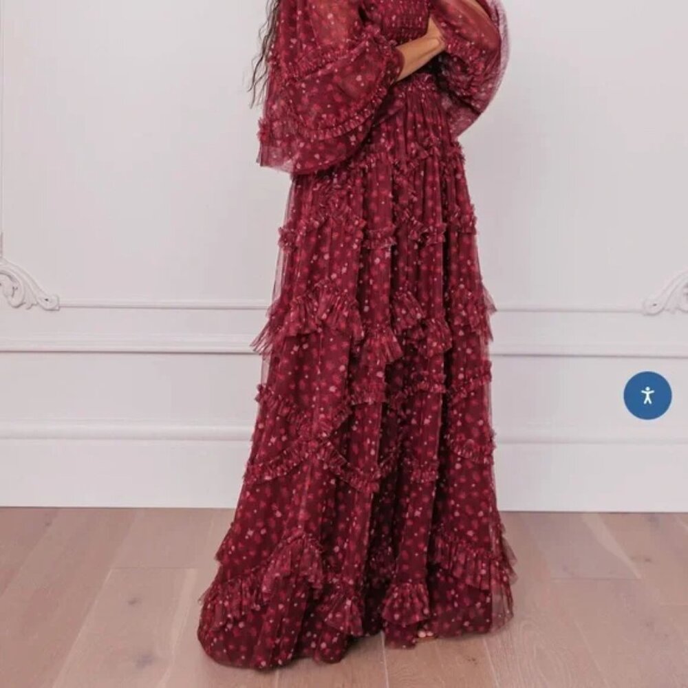 JessaKae Ever After Smocked Maxi Dress Burgundy Floral